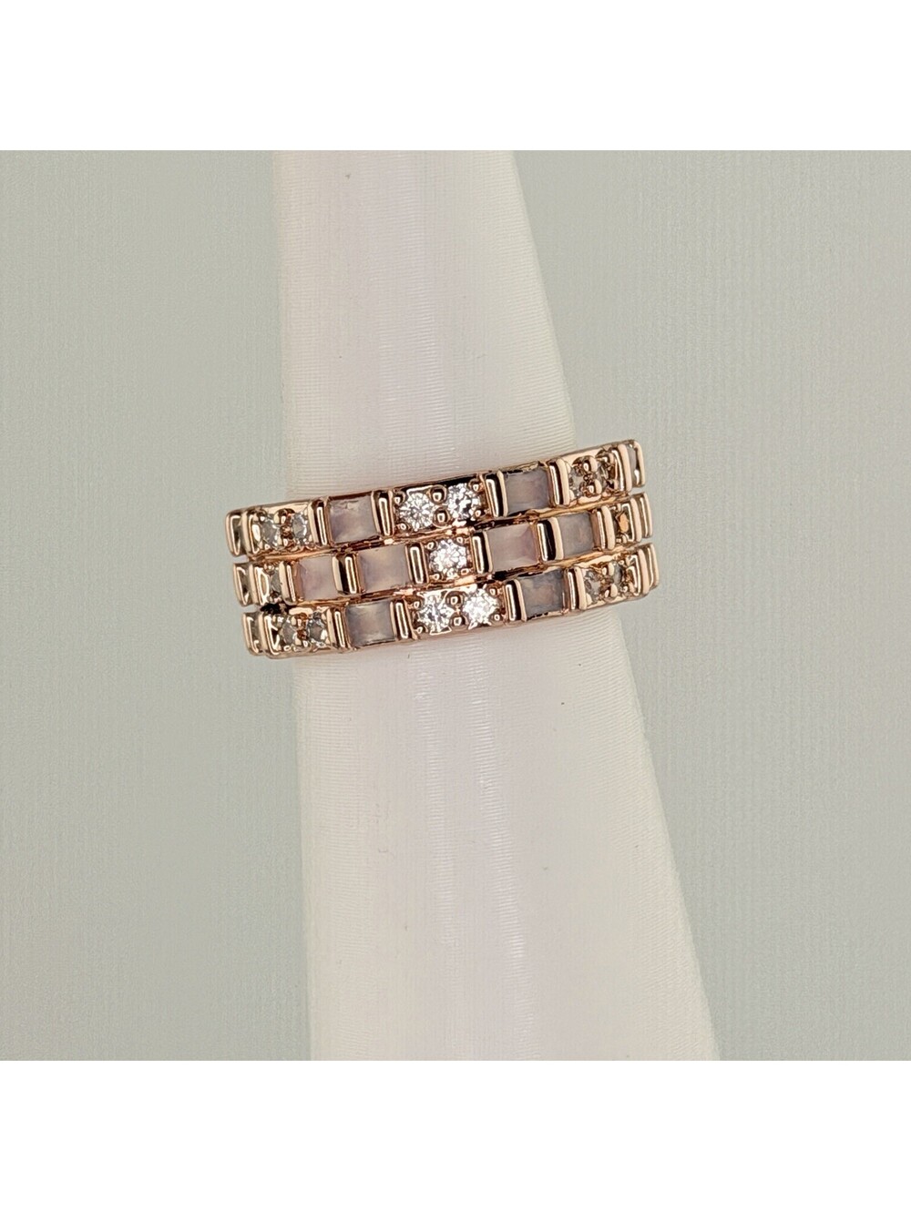 Bomb Party Ring Sz 5 “Stacks Of Beauty” Moonstone & Clear CZ on Rose Gold